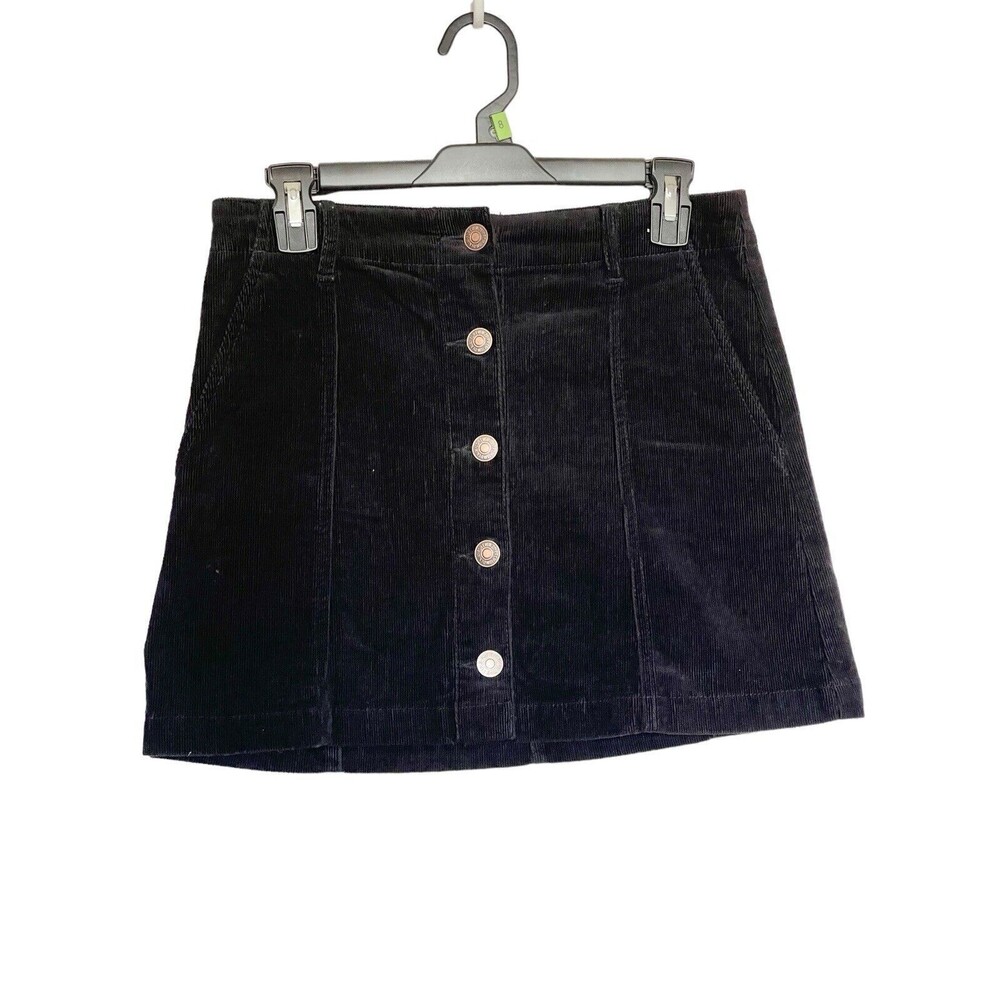 Forever 21 Womens Skirt Size Small Black Corduroy Mini Button Pockets Y2K Dark